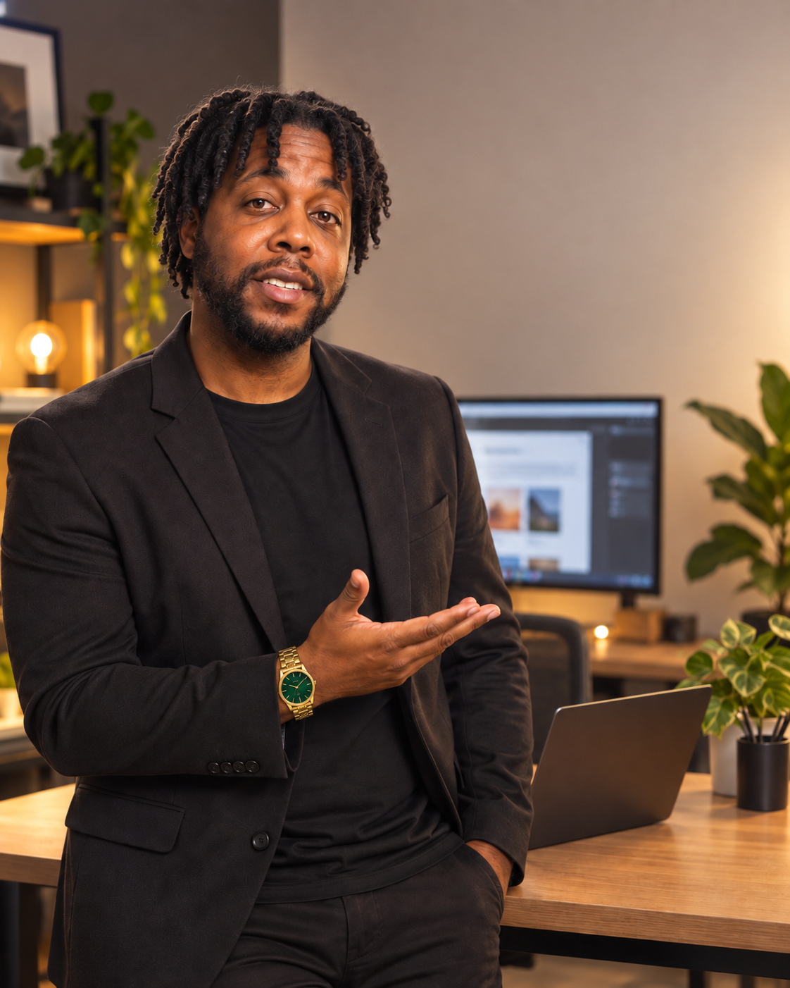 Shayne Brown presenting in a modern workspace
